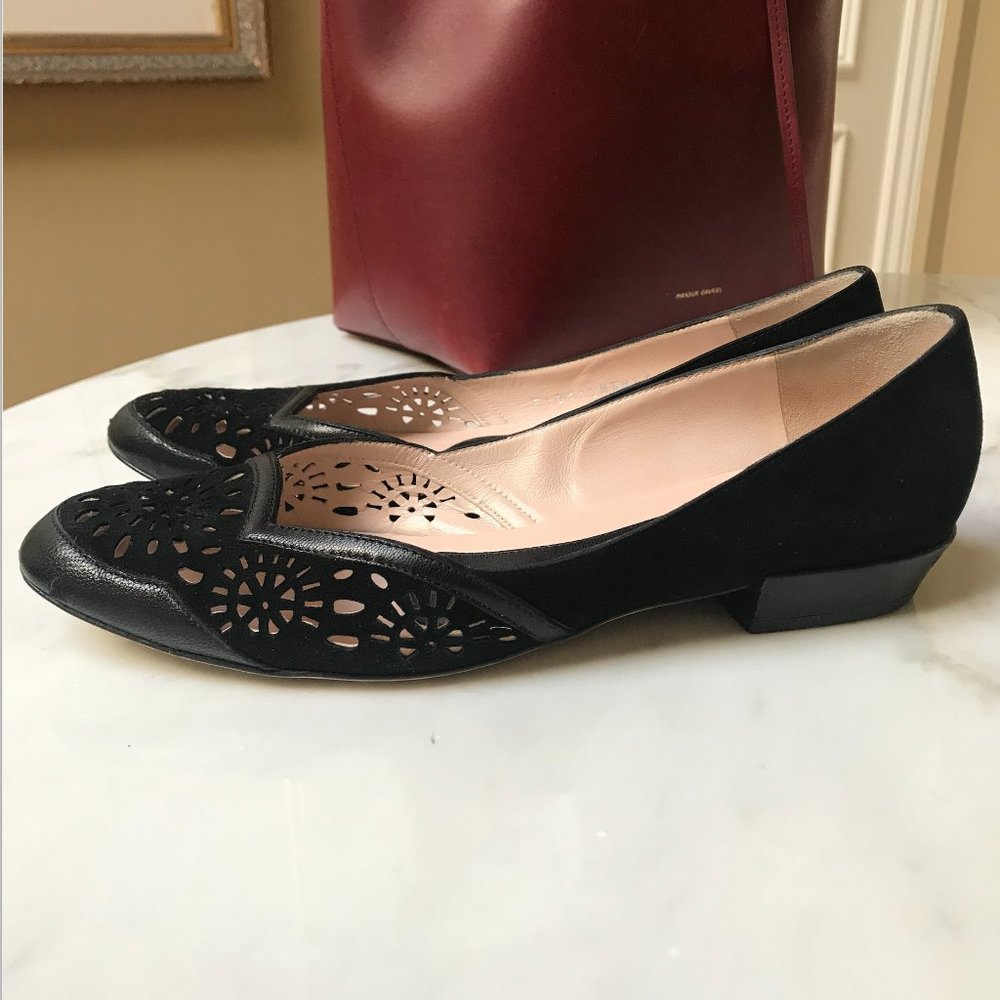 Pollini Suede Flats, Laser Cut Detail, 38 1/2, Made in Italy